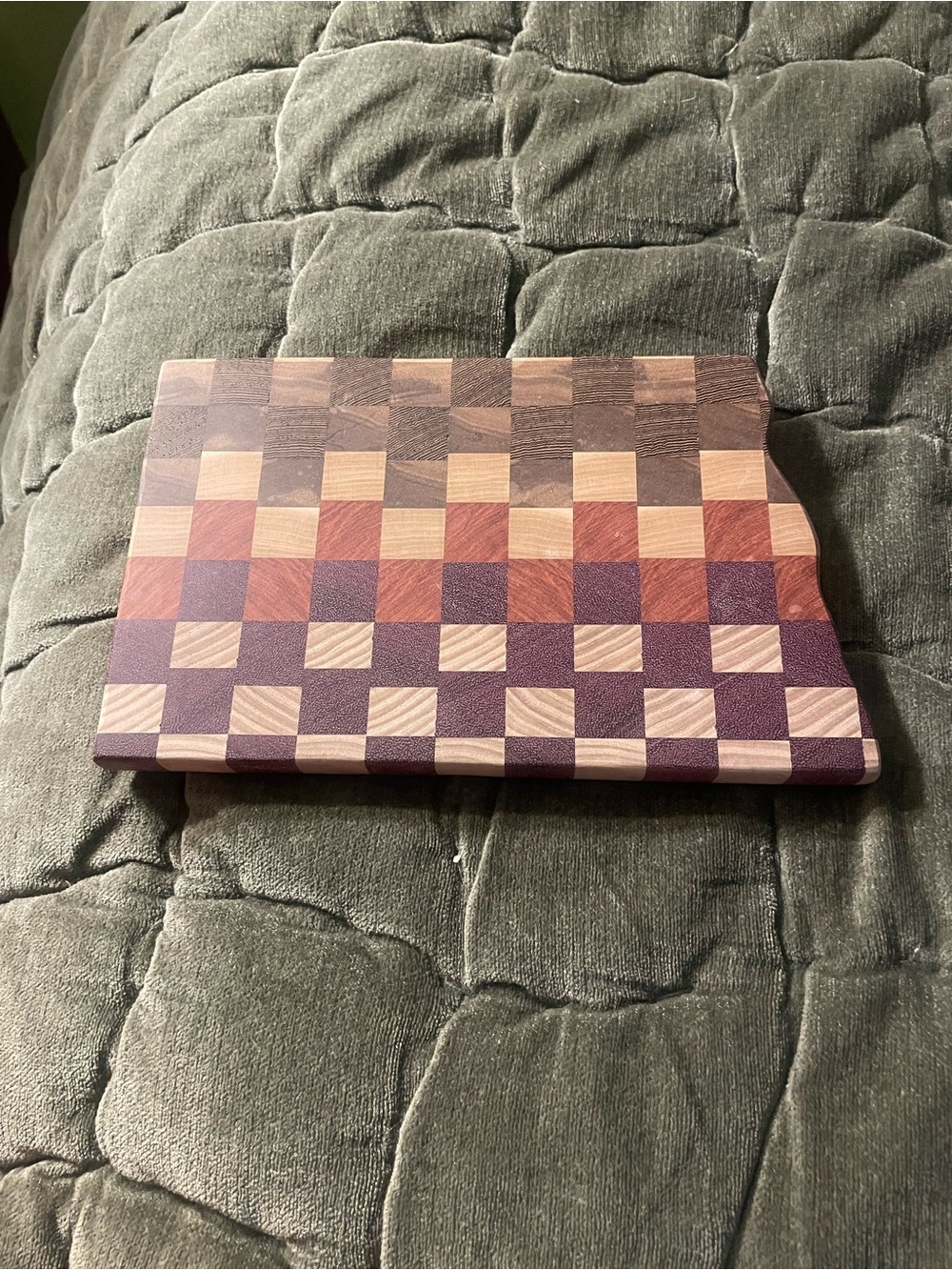 Cutting Board in shape of North Dakota, checkerboard Multi wood End Grain